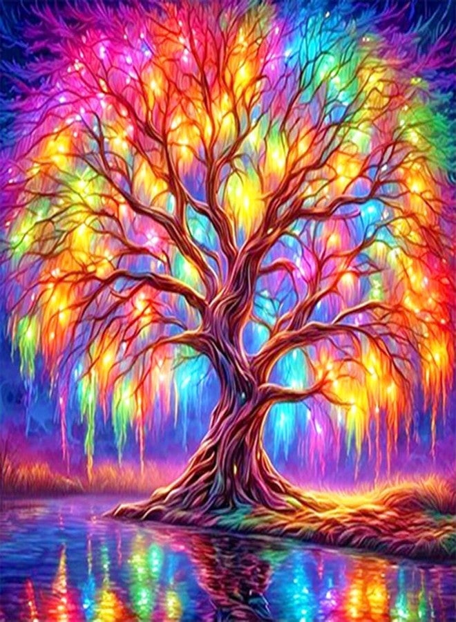 FBLXE 5D Diamond Painting Kits for Kids and Adults Tree Of Life Full Round Diamond Art, Night Paint by Numbers Kits Rhinestone Embroidery Cross Stitch Arts Craft for Home Wall Decor 30x40cm (TREE OF LIFE) - Image 1